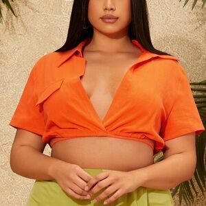 Cropped collared wrap top